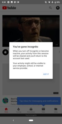 YouTube для Android обзавелся режимом инкогнито