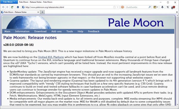 Вышла новая версия браузера Pale Moon, основанного на Firefox