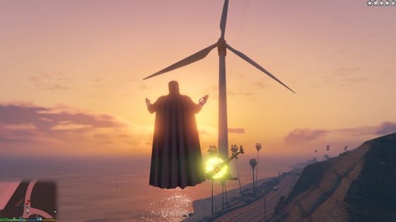 Магнето в GTA V бросает машины и крушит полицейских