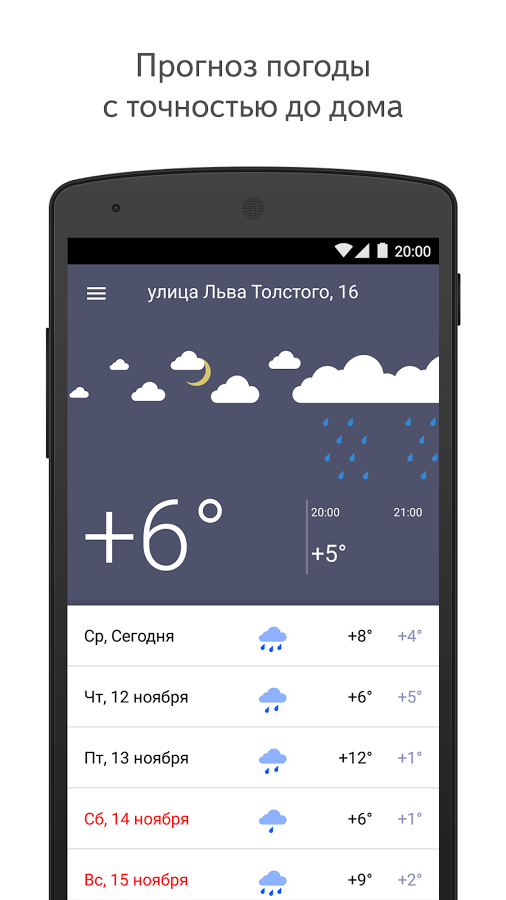 Прогноз погоды на телефон андроид. Янонкс погодпогода приложение.